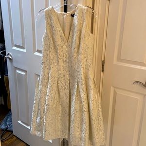 Carmen Mark Valvo Cream and silver brocade pleated cocktail dress. Worn once.